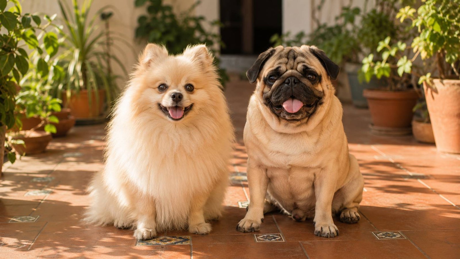 Popular small dog breeds in India sitting together outdoors showing size and coat variety
